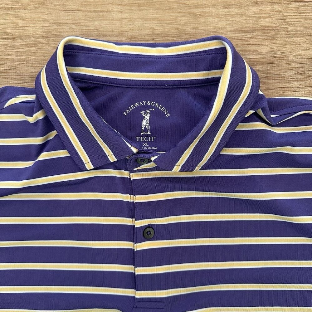 Fairway And Greene Mens XL Golf Purple & Yellow Stripped Polo Short Sleeve Shirt - Picture 2 of 3